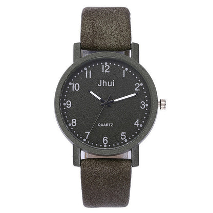 Black wristwatch with 'Jhui' branding on a white background