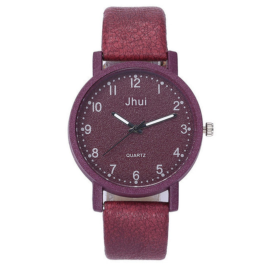 Purple watch with 'Jhui' branding on a white background