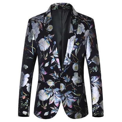 Floral patterned blazer on a white background