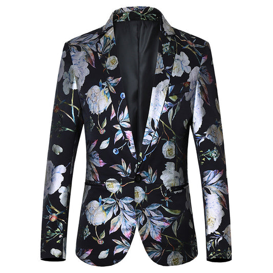 Floral patterned blazer on a white background