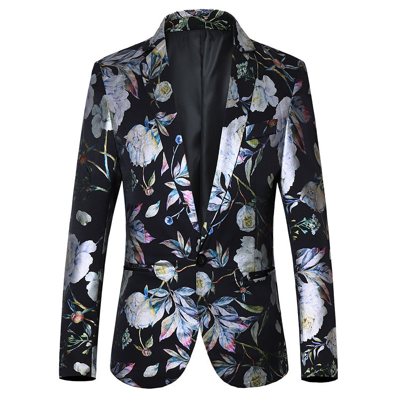 Floral patterned blazer on a white background
