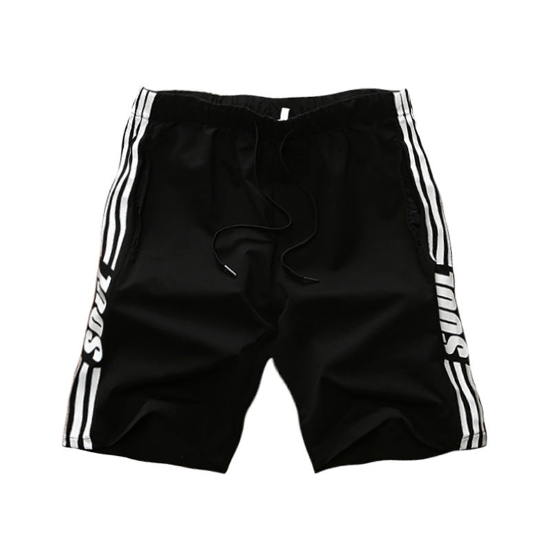 Black shorts with white stripes on a white background