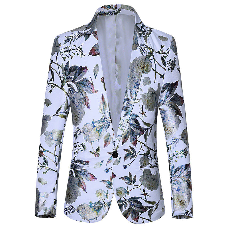 Floral patterned blazer on a white background