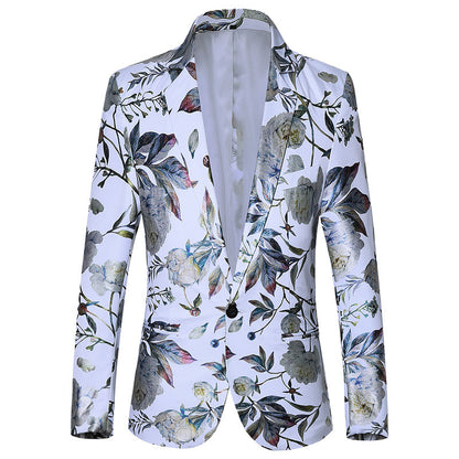 Floral patterned blazer on a white background