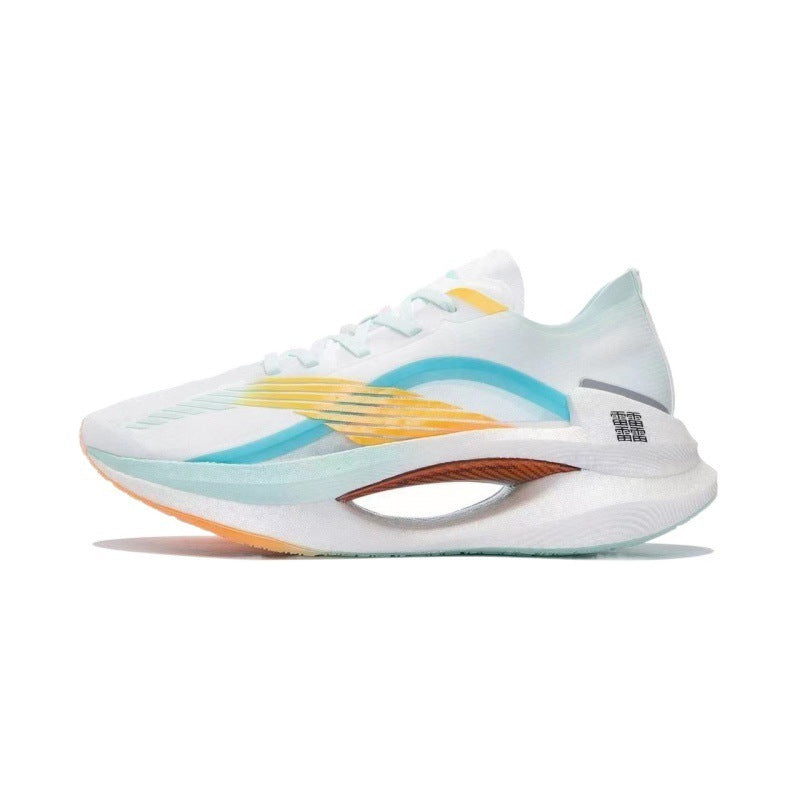 Multicolored running shoe on a white background