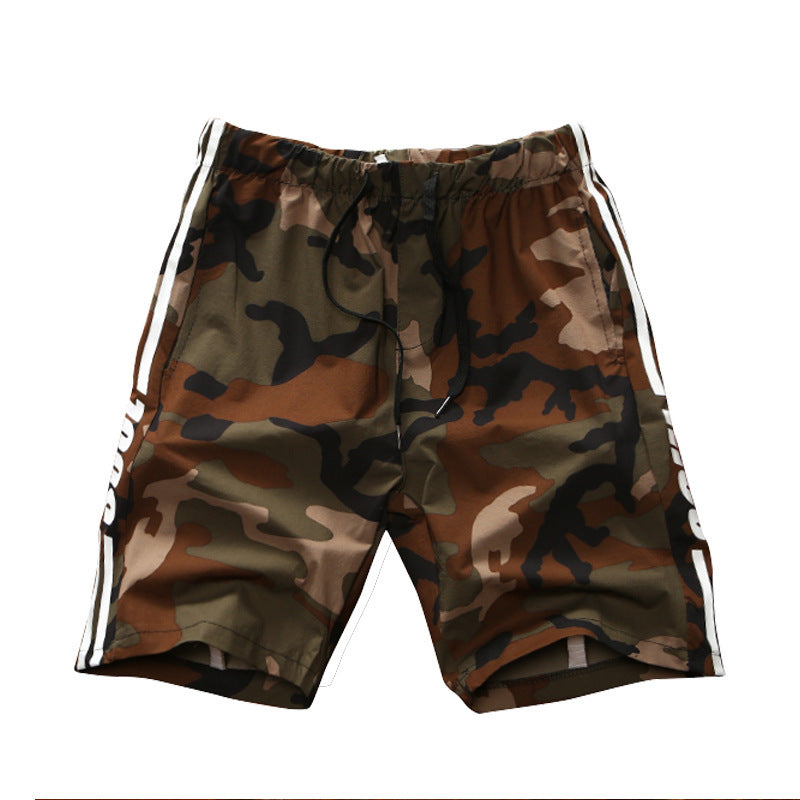Camouflage shorts with drawstring on a white background