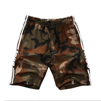 Camouflage shorts with drawstring on a white background