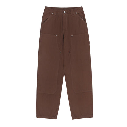 Brown pants with multiple pockets on a white background